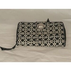 Vera Bradley Wallet Checkbook Black White Geometric Quilted Turn Lock Womens Zip